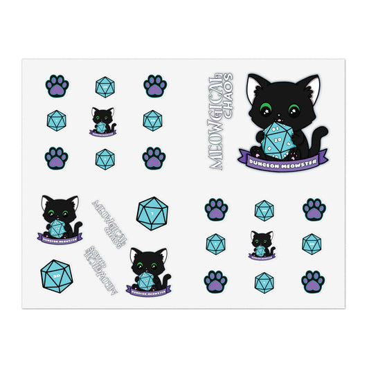 "Hexie, the Dungeon Meowster" Mega Sticker Pack (26 count, 1 sheet)